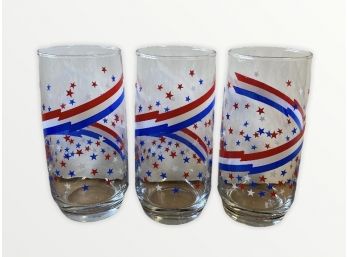 Lot (C) Of Eight Vintage 4th Of July Red-White-Blue Glasses