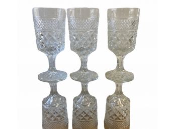 6 Vintage Diamond Pattern Stemmed Water Goblets