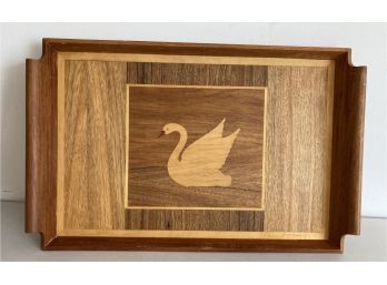 Nice Inlay Wood Tray With Swan  20' X 12.5'