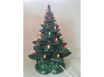 Vintage 17' Ceramic Christmas Tree With Lights On Metal Base