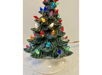 Vintage 10' Ceramic Christmas Tree With Lights On Metal Base