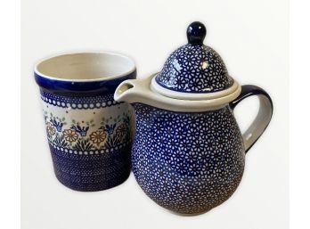 Cobalt Blue Porcelain Teapot + Kitchen Tool Jug
