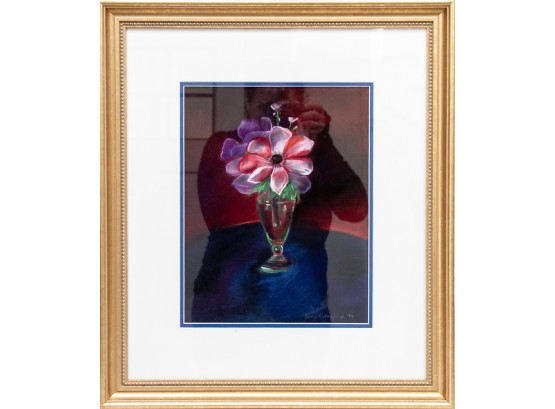 Terry Kalayjian (American, Westport CT, 20th-21st C.) Contemporary Still Life- Glass With Pink Flower