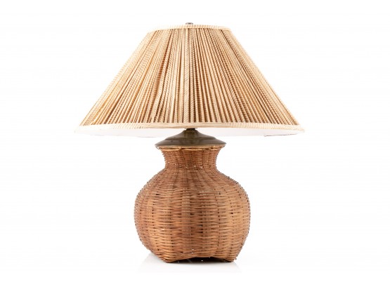 Hand Made Japanese Woven Basket, Made Into A Lamp