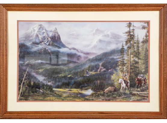After Georgie McBride (American, 20th C.) Offset Lithograph Depicting A Mountainous Summer Landscape