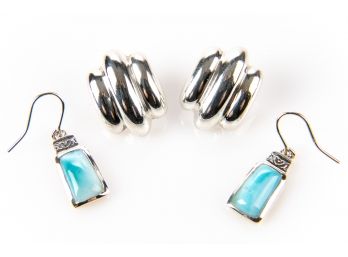 Two Pairs Modernist Bayanihan Sterling Silver Earrings