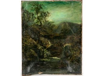 Antique Oil On Canvas Landscape