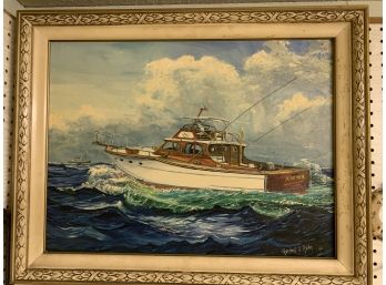Marshall V. Rahn (1922-2003) Oil On Board, Painting Of A Fishing Boat Marked AHMA Bridgeport CT