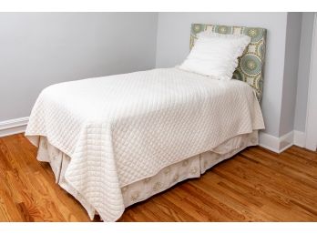 Twin Size Upholstered Headboard, Bedding And Box-spring (no Mattress)