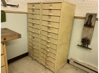 Two Vintage Metal Cabinets With Contents