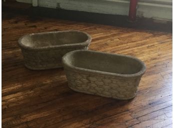 Pair Of Oval Cement Planters