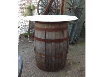Vintage Wood Barrel, Marble Top Bistro Table