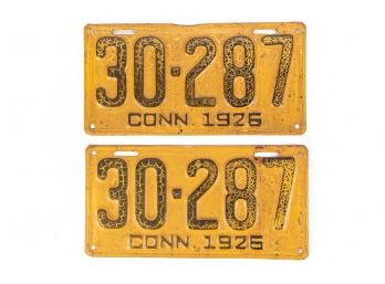 Pair Of 1925 And 1926 Connecticut Licence Plates In Original Finish