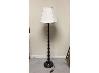 Patinated Metal Bamboo Form Floor Lamp With Custom Shade