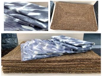 8 Seagrass Placemats And  8 West Elm Ikat Cloth Napkins (some New)