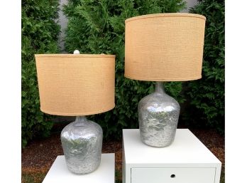 Pair Of Jamie Young Mercury Glass Lamps  W/ Burlap Shades
