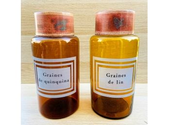 Pair Of Amber Colored French Jars