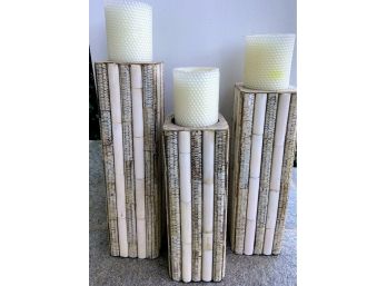 Trio Of Textured Lillian August Candlesticks - Retailed For More Than $840