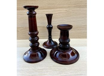 Trio Of Wood Candlesticks From Lillian August