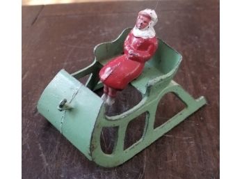 Antique Cast Iron Sleigh With Cast Iron Figure Is 3.5” Long