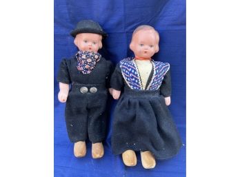Vintage Wood Dutch Dolls With Super Cute Faces And Wooden Dutch Shoes, Arms And Legs Are Wooden Too.