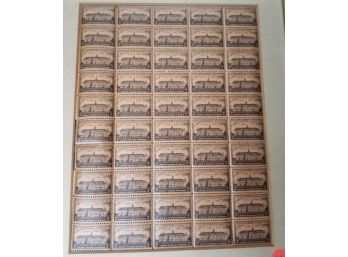 Vintage 1956 Sheet Of Fifty 3 Cent Stamps - 200th Anniversary Nassau Hall – Mint And Framed (no Glass)