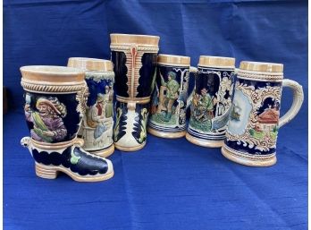 7 Beer Steins - 2 Boots And 5 For 'down The  Ole Hatch'