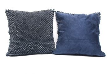 Custom Pair Of Leather Studded Pillows With Velvet Back