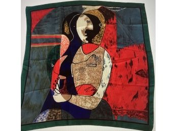 Picasso Scarf - Reds With Green Border.