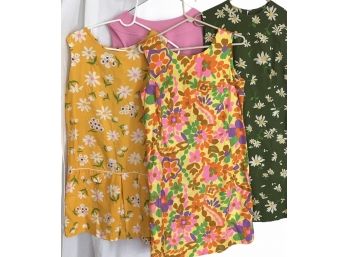 Lot Of Four 60s  Bright Vintage Shift Dresses (Includes Romper With A Skort)