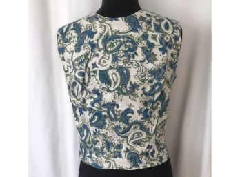 Vintage Blue Paisley Sleeveless Top That Button Up The Back