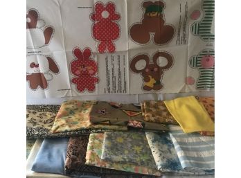 Lot Of Vintage Sewing Material With Cute Cut Out Animals And Boy Scouts Fabric