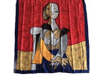 Picasso Scarf - Red, Blue, Gold, Silver With Woman.