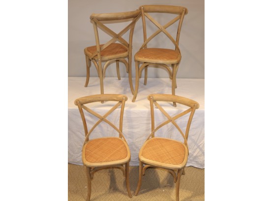 Set Of 4 French Country Bentwood Chairs With Padded Rush Seats
