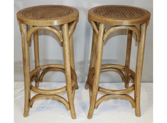 Pair Of  Viennese Style Sturdy Cane Seat Bar Stools
