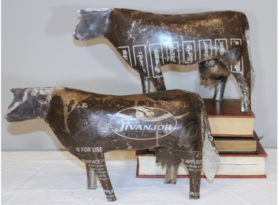 Pair Of Contemporary Folk Art Tin Cows