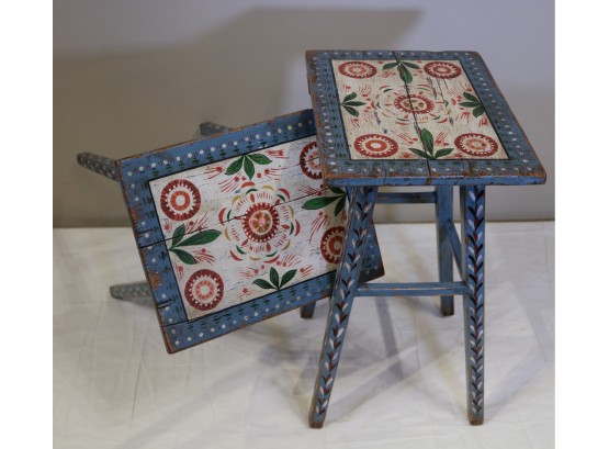 Sweet Pair Of Painted Pennsylvania Dutch Style Stools