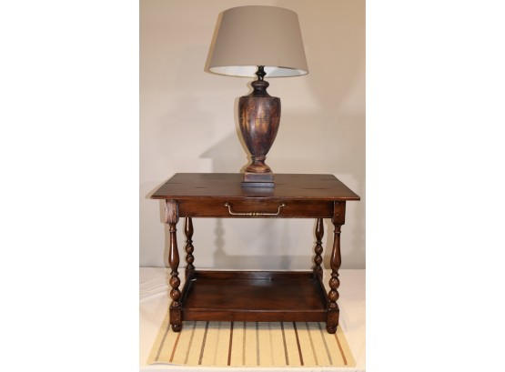 Sarreid Cognac Side Table + Lamp + Rug