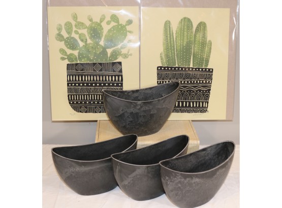 Pair Of Cactus Prints And Planters