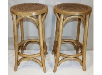 Pair Of  Viennese Style Sturdy Cane Seat Bar Stools