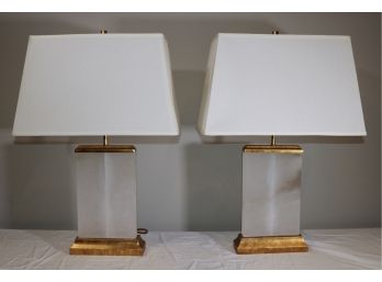 A Pair Of Sleek Visual Comfort Alabaster Lamps
