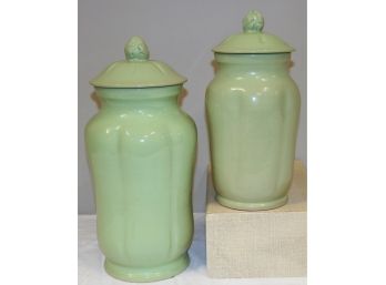 Pair Of Italian Lidded Storage Jars