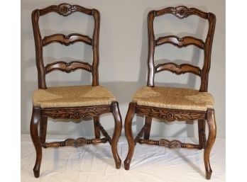 A Pair Of French Country Ladderback Rush Seat Chairs