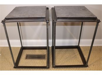 Pair Of Industrial Iron & Slate End Tables