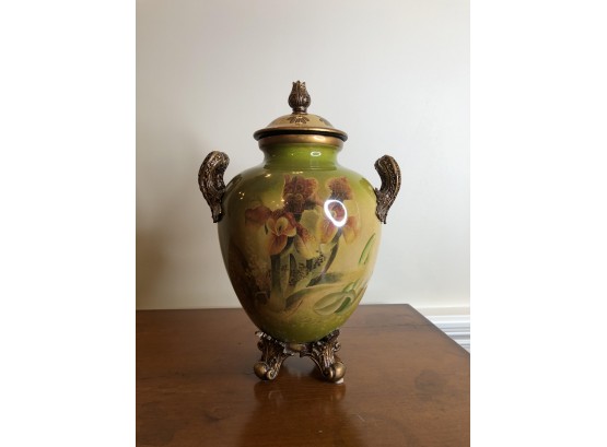 Decorated Ceramic Urn, Floral Motif 10' (12' W/top)