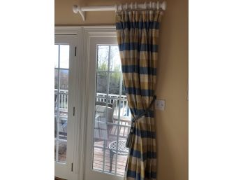 Set Of Blue And Yellow Drapes, 4 Pieces, W/Hardware