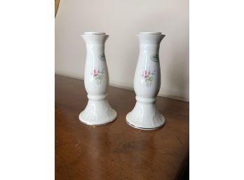 Donegal Parian China Celtic Heritage Rose Candle Sticks