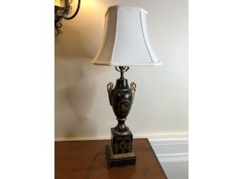 Vintage Table Lamp, Black W/ Hand Painted Gold Detail, 27'