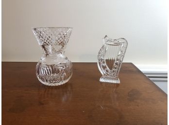 Waterford Crystal 2 Pieces, Vase And Harp