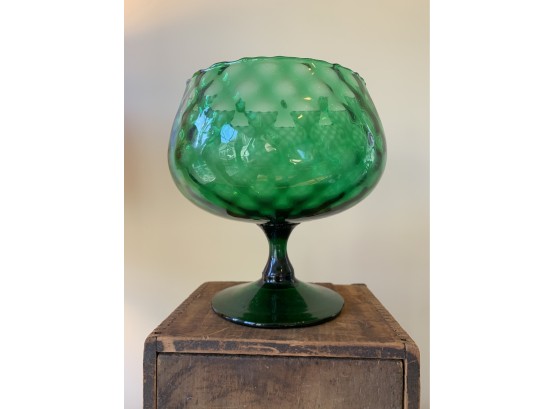 Mid Century Modern Green Glass Pedestal Vase Made In Italy